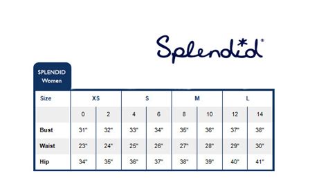 splendid size chart